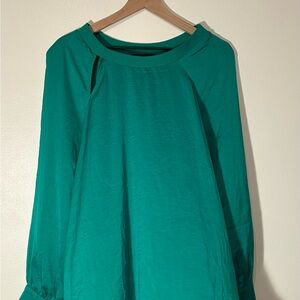 Missoni Silky Green Blouse Balloon Sleeves Slit at Neckline Size L